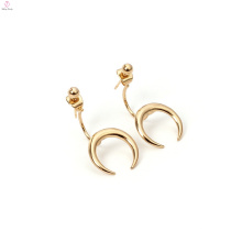 Stud Charm Earring Copper Chapado en oro Moon Horn Earrings